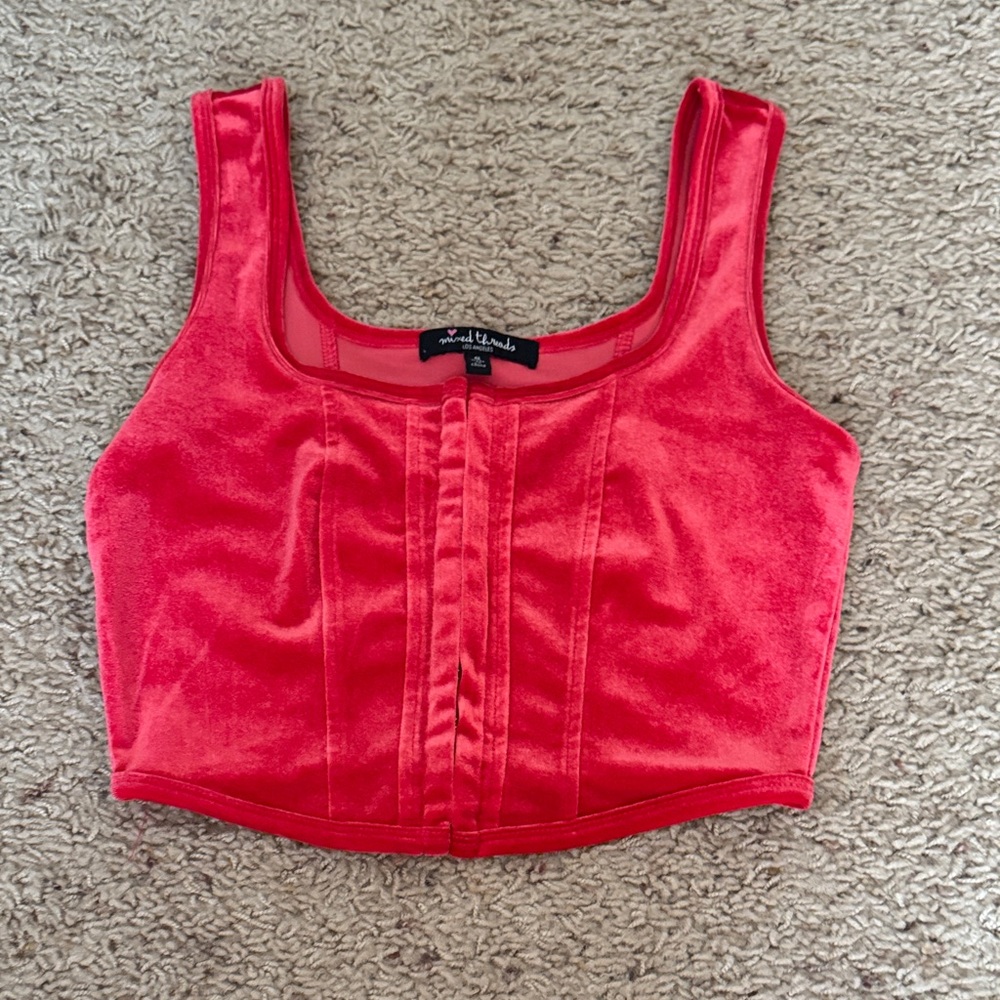 Mixed Thread’s Red Velveteen Crop Top With Front Hook Closure Size Small